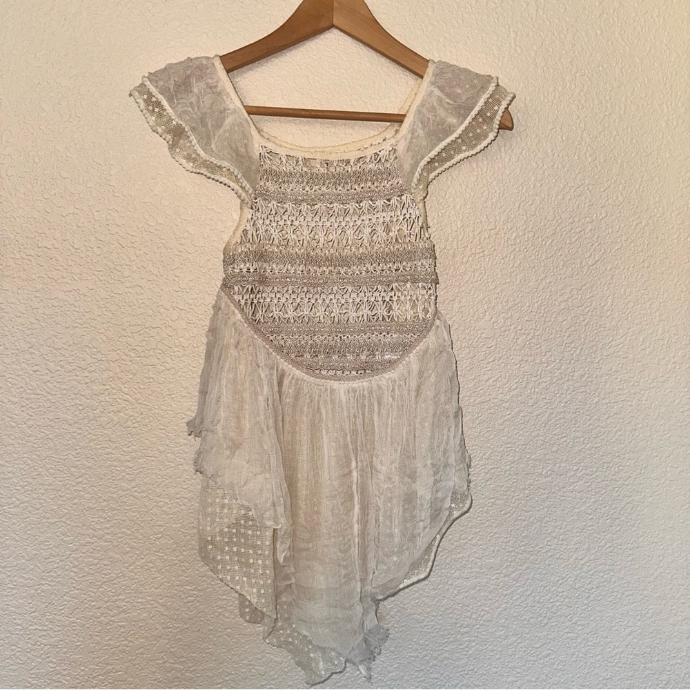 UO White Crochet and Lace Bohemian Top